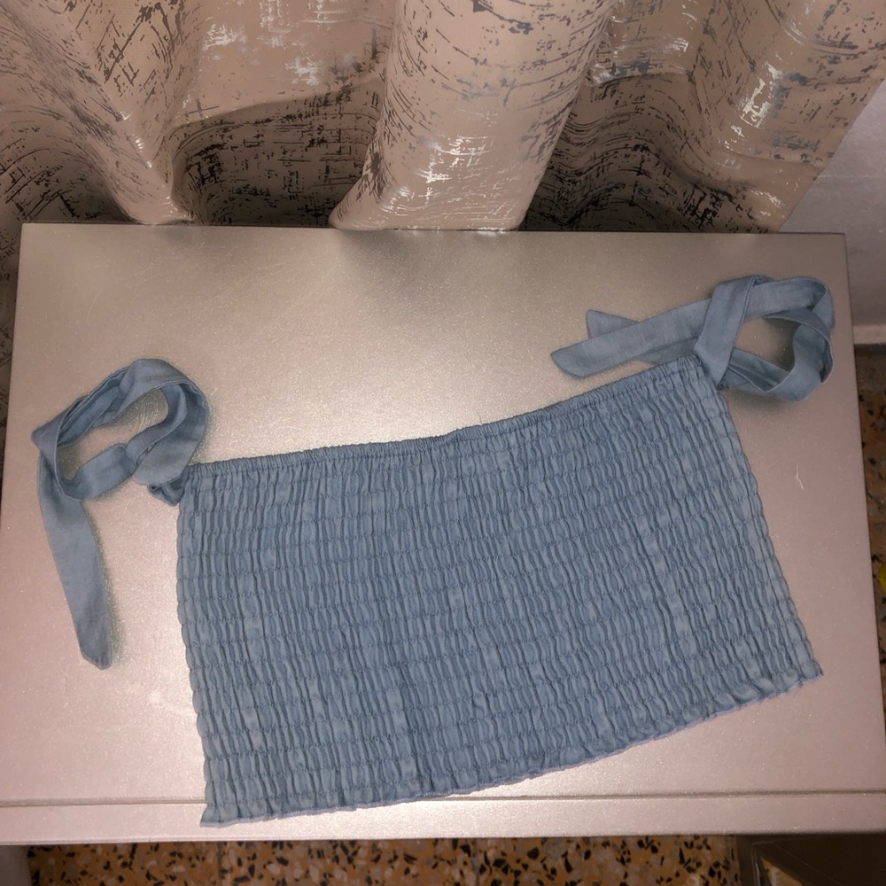 Baby blue self tie top